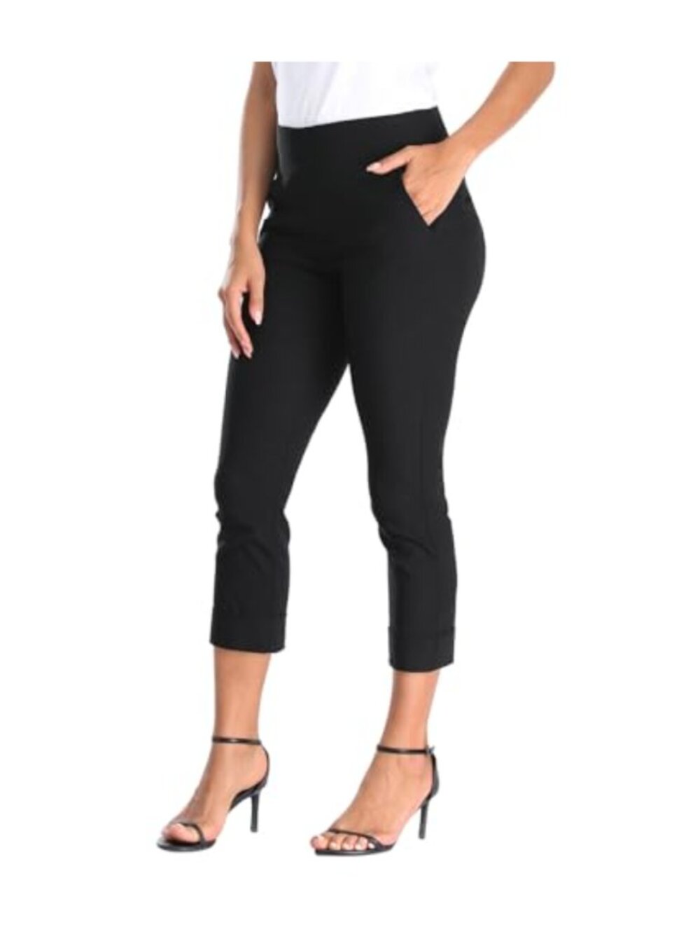 Pull On Capri Pants for Women Elastic Waist Work Casual Dress Cropped Pants